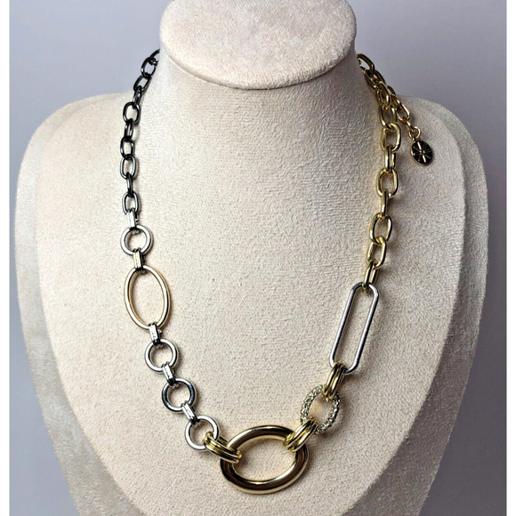 RJG Graziano Jewelry - Signed RJG Graziano 18-20" Multicolor Chain Link Necklace Adjustable Crystals